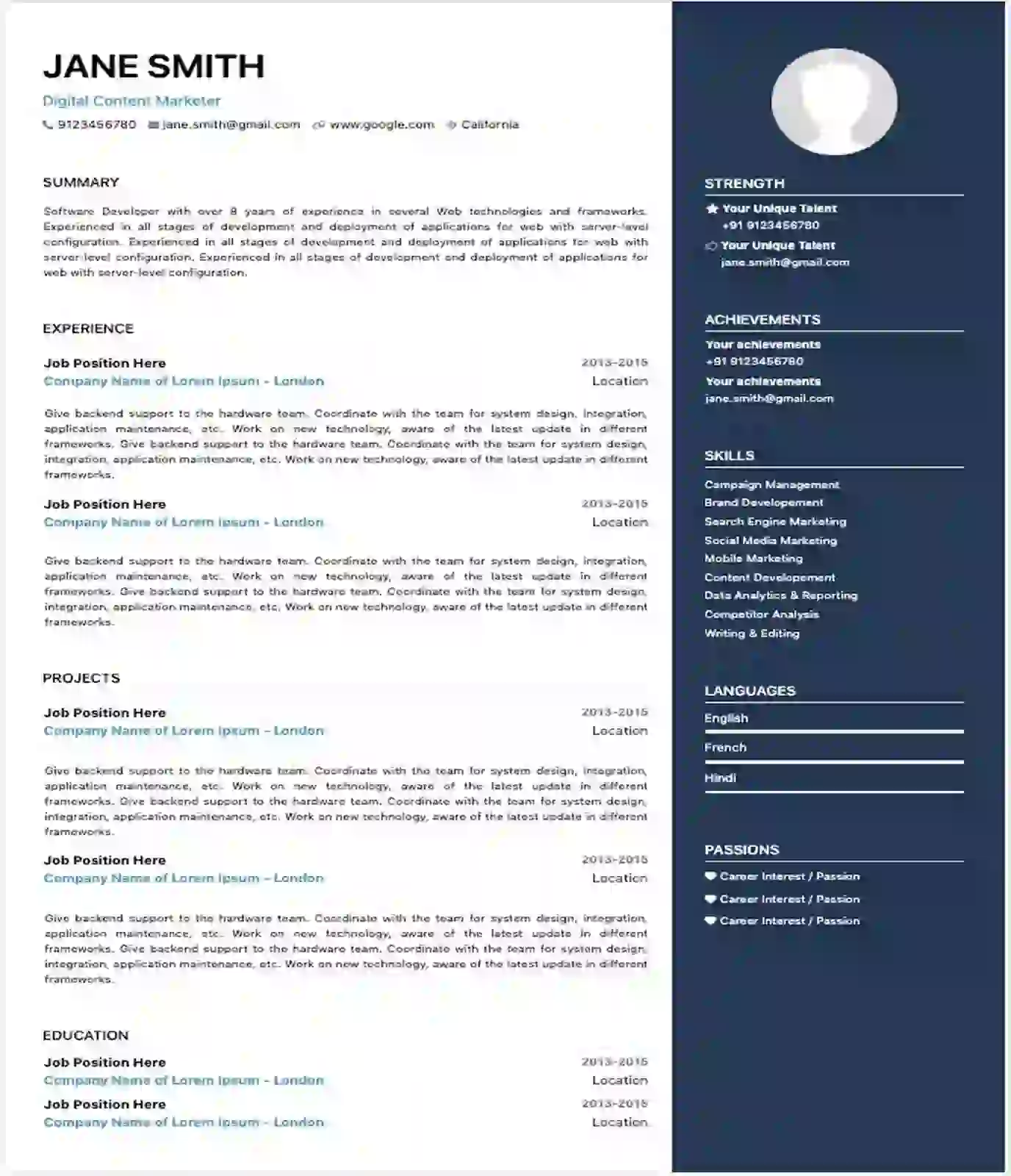 Teal Blue resume template