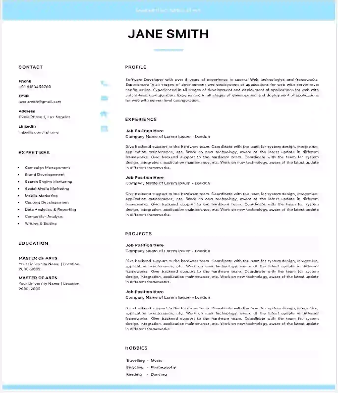 Sky Blue resume template